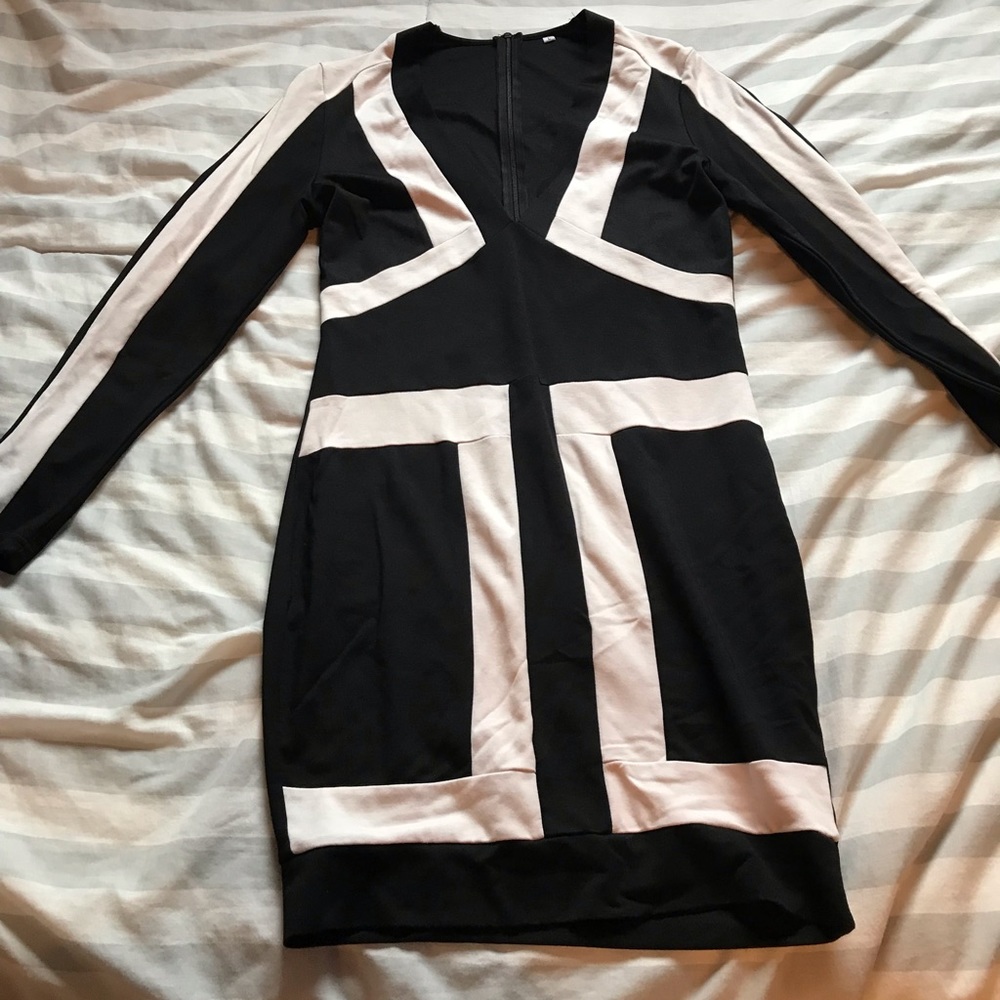 black and white low cut mini dress